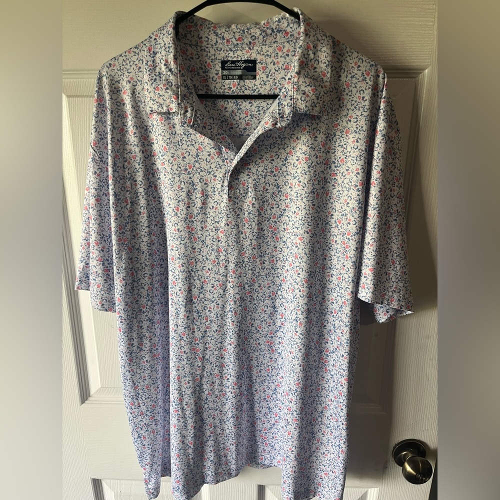 Hogan Men’s Floral Polo in White with Blue and Red Accents